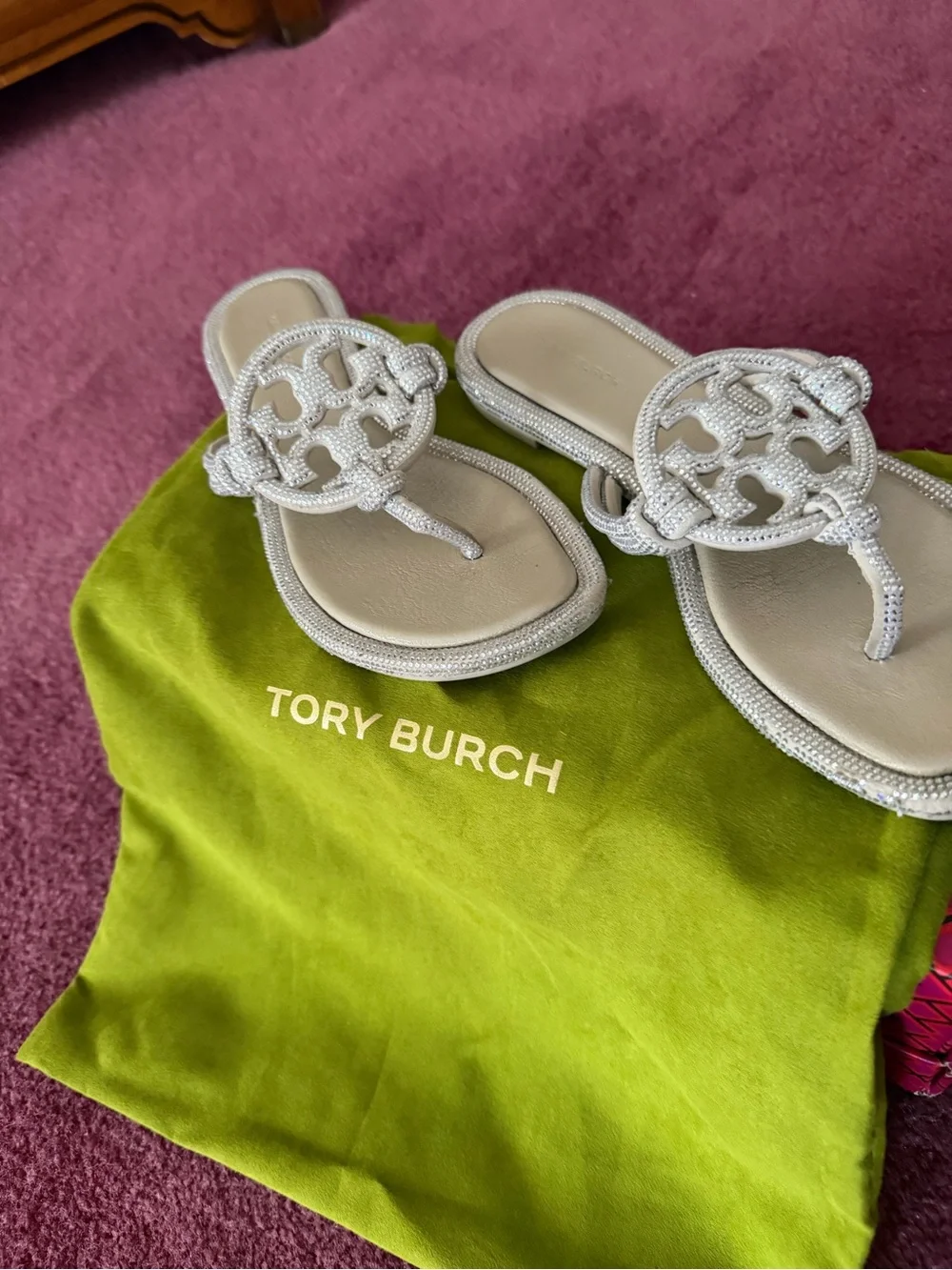 Tory Burch Silver Beaded Miller Thong Sandals